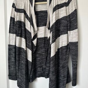 LOFT Black and Cream Striped Cardigan